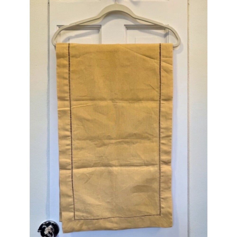 Vintage French Linen Hemstitch Table Runner 102 x 16" Butter Yellow